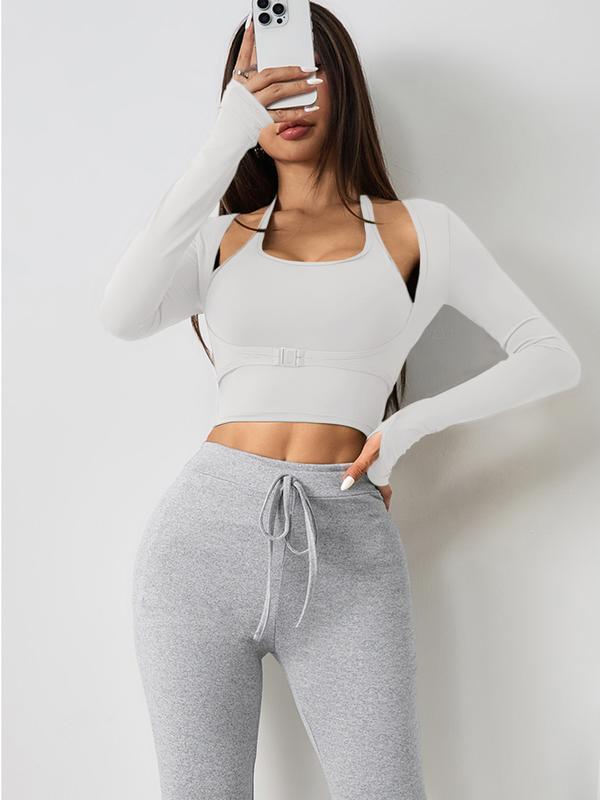 Halter Crop Sports Tank & Thumb-Hole Workout Tee Set