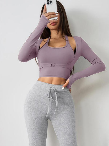 Halter Crop Sports Tank & Thumb-Hole Workout Tee Set