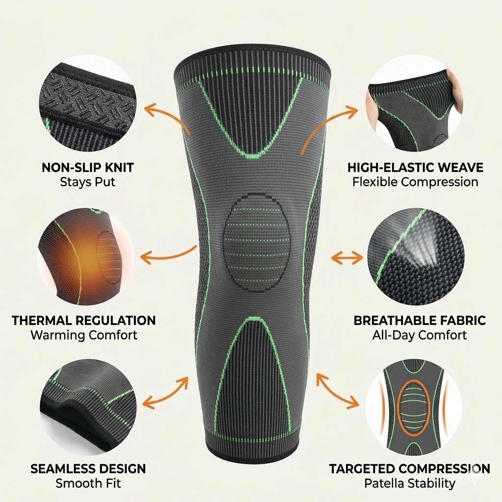 Non-Slip Compression Knee Sleeve for Running & Gym Support