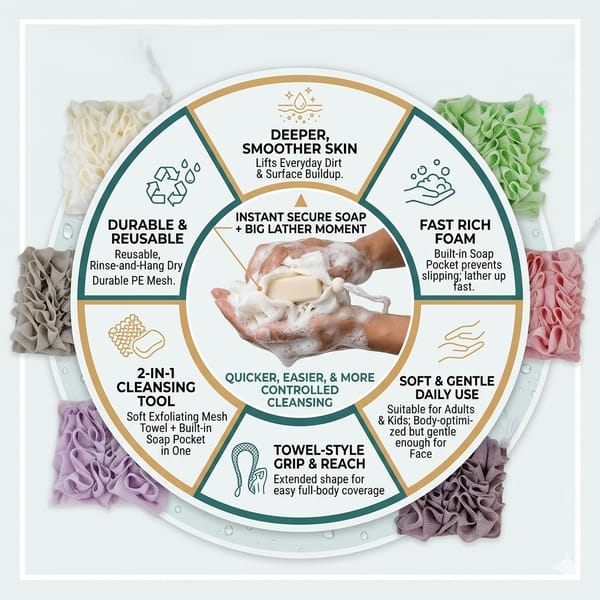 Washcloth Loofah Combo 2-in-1 For Softer, Cleaner Showers