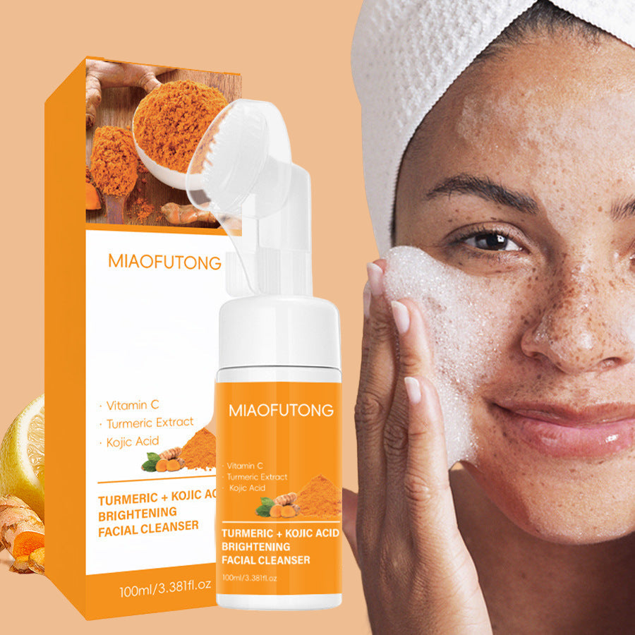 MIAOFUTONG facial cleanser with packaging and a woman applying it to her face.