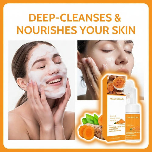 Product advertisement for skincare cream with a woman applying cream, product packaging, and text 'DEEP-CLEANSES & NOURISHES YOUR SKIN'.