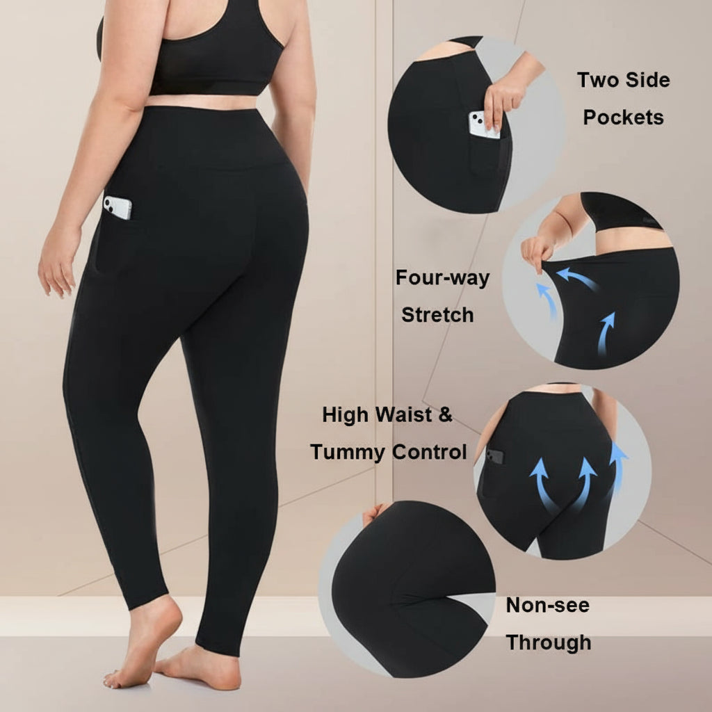 FlexSculpt- Plus Size High-Waist Leggings with Pockets - Tummy Control Pants