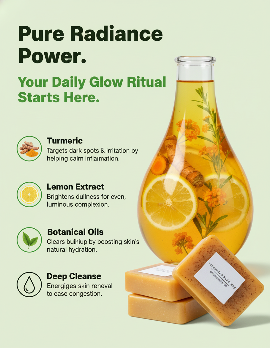 Lemon, Turmeric & Kojic Acid Soap - Natural Brightening Body and Face - Gentle on Mature Skin