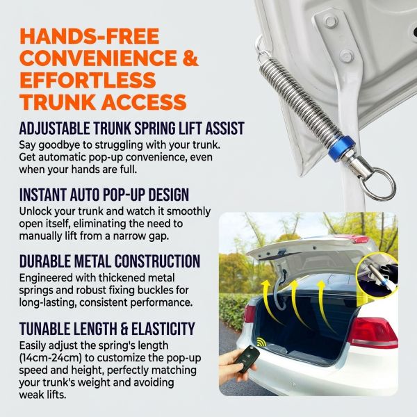Auto Pop-Up Trunk Spring Lift (Adjustable Metal Boot Assist)