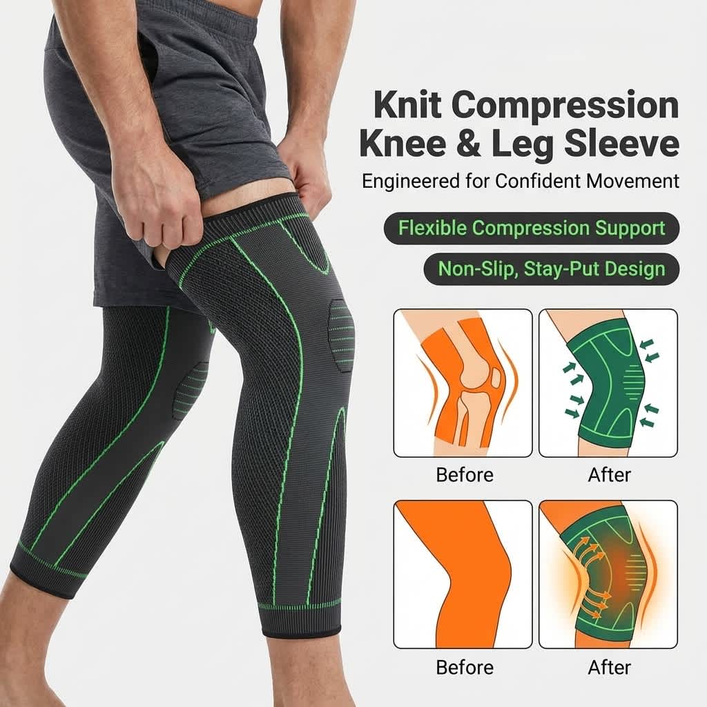 Non-Slip Compression Knee Sleeve for Running & Gym Support